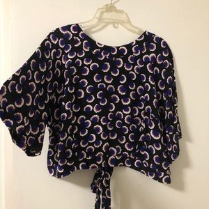 Eloquii Fan Print Cropped Blouse with Wrap Tie